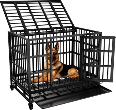 JY QAQA 48 38 Inch Heavy Duty Dog Crate Double Doors Escape Proof for Large Dog