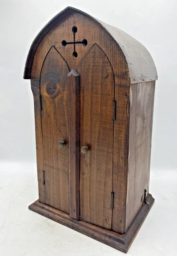 Antique french travel altar / reliquary box 19th century woodwork