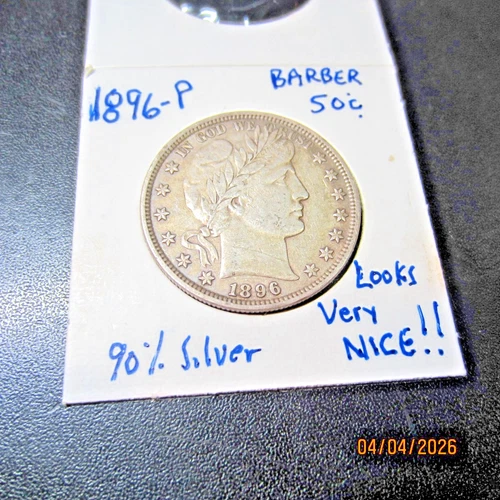 U.S.* 1896-P BARBER Half Dollar * Looks Nice * Very Light Rim Ding * Lo Open
