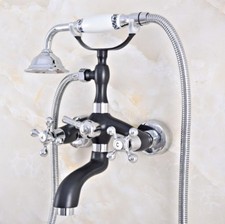 Black and silver Clawfoot Bath Tub Mixer Tap Faucet Handheld Shower Wall Mount