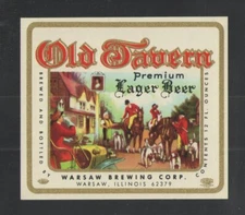 OLD TAVERN PREMIUM LAGER BEER 12 OZ LABEL WARSAW ILL { NOS UNUSED } 3" x 3 1/2"