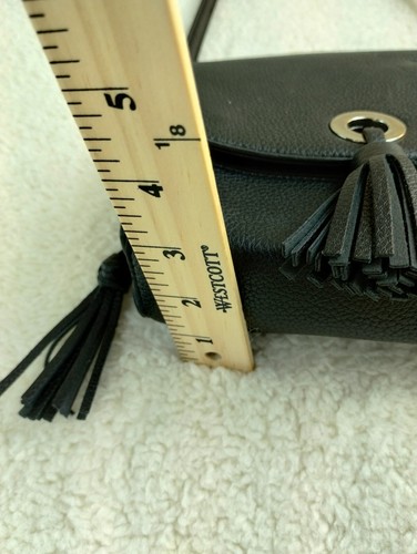 Street Level Crossbody Bag Women's Black Vegan Leather Removable Tassel Flap - Picture 14 of 15
