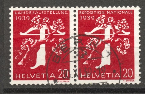 Switzerland 1939 Expo Se-Tenant 20 Cts. German/French, used, superb RARE