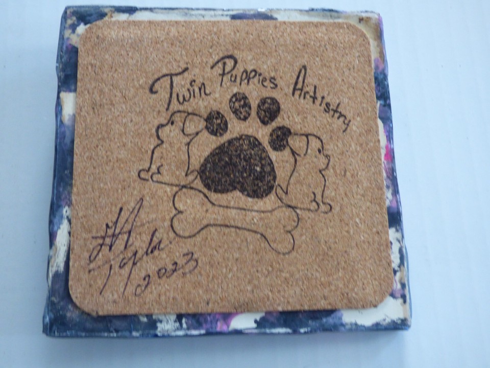 Painted tiles ceramic compact acrylic abstract signed original with 2