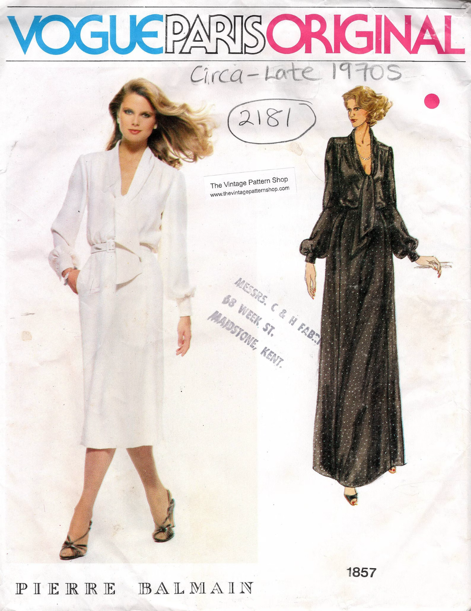 1970s Vintage Vogue Couture Motif B36 Robe (2181) Pierre Balmain