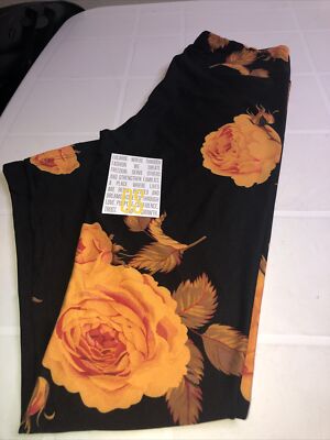New Lularoe OS Leggings  Orange Floral On Black