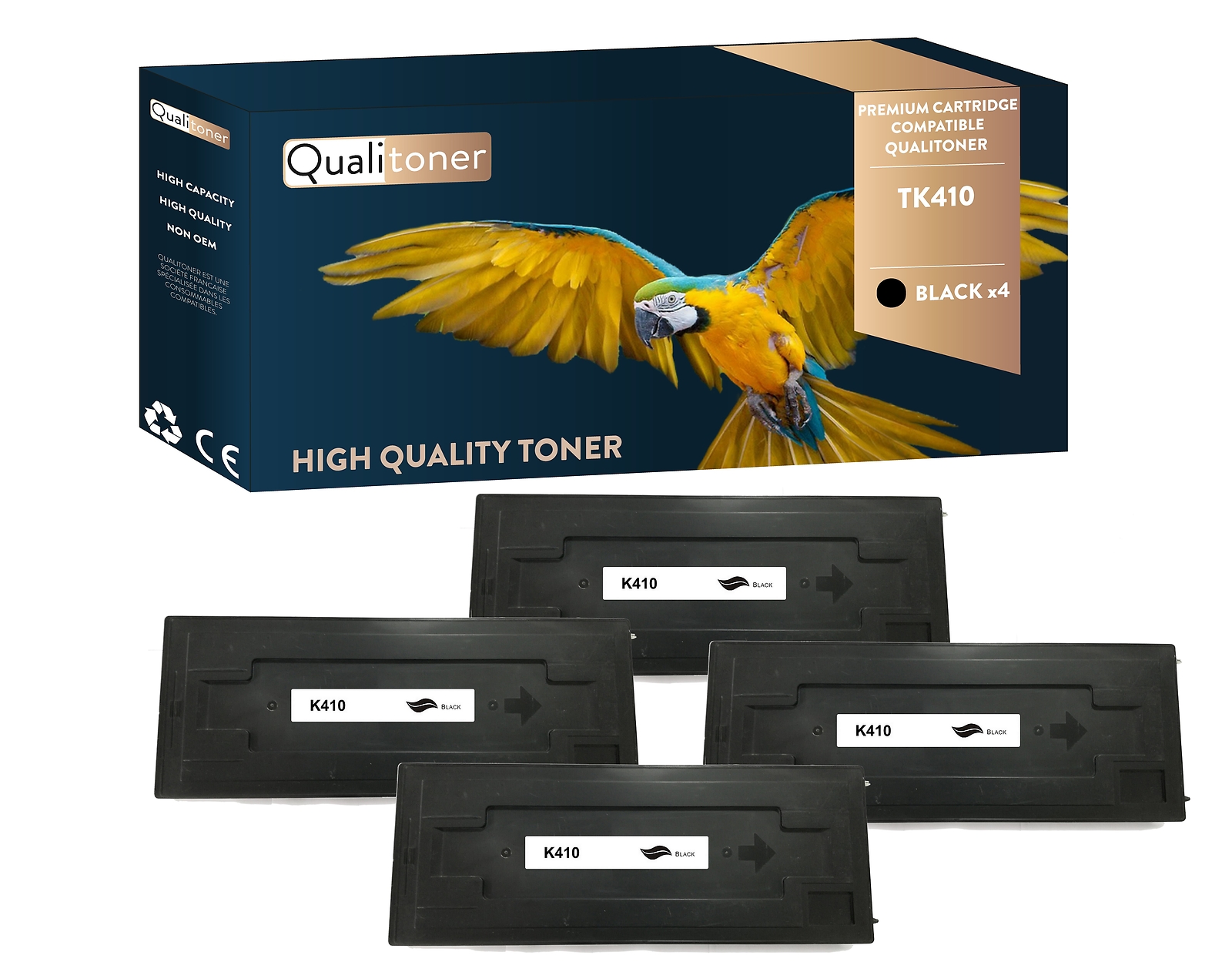 Toner TK410 Noir compatible Kyocera par Qualitoner en pack de 4 pièces
