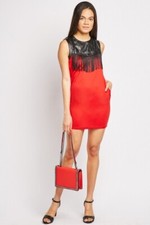 ADC Panacher faux leather Tassel mini bodycon dress red biker Size UK 8-10 /S-M