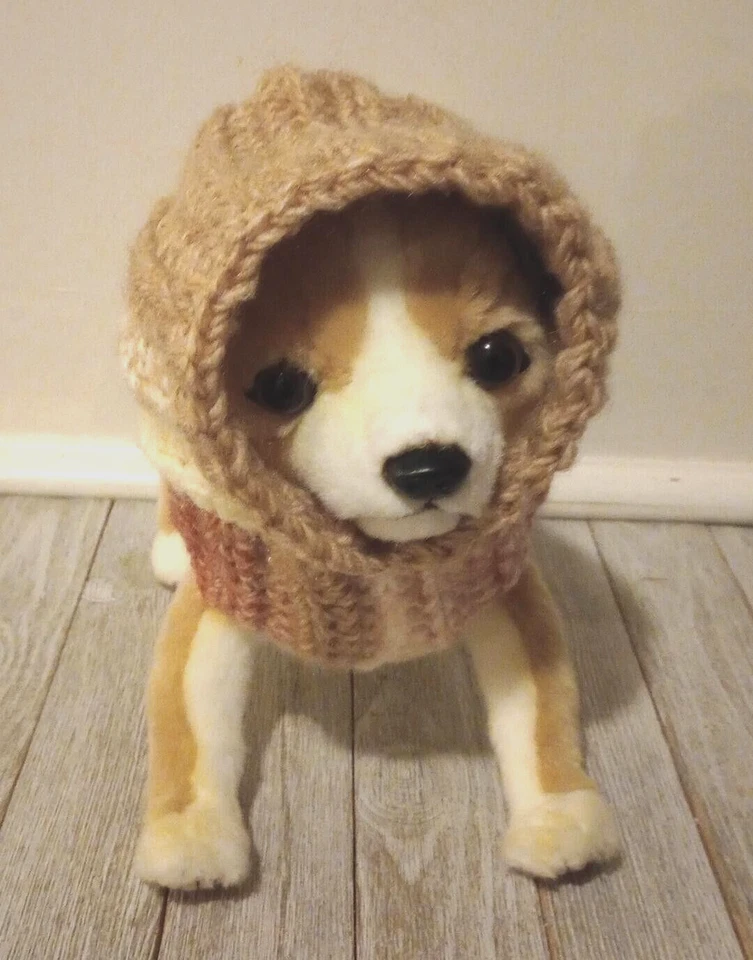 handmade crochet dog pet hood hat snood small medium breed rubiks red - Image 2 of 4