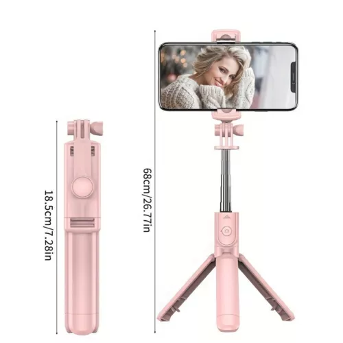 Pink Extendable Bluetooth Wireless Remote Selfie Stick Phone Tripod for iPhone - Picture 4 of 13
