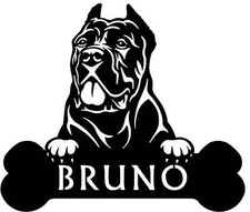 Cane Corso Head and Dog Bone Sign with Custom Name or Numbers - Made in the USA