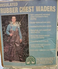 Vintage Northwest Territory Rubber Chest Waders Brown Steel Shank Sz 12 in box