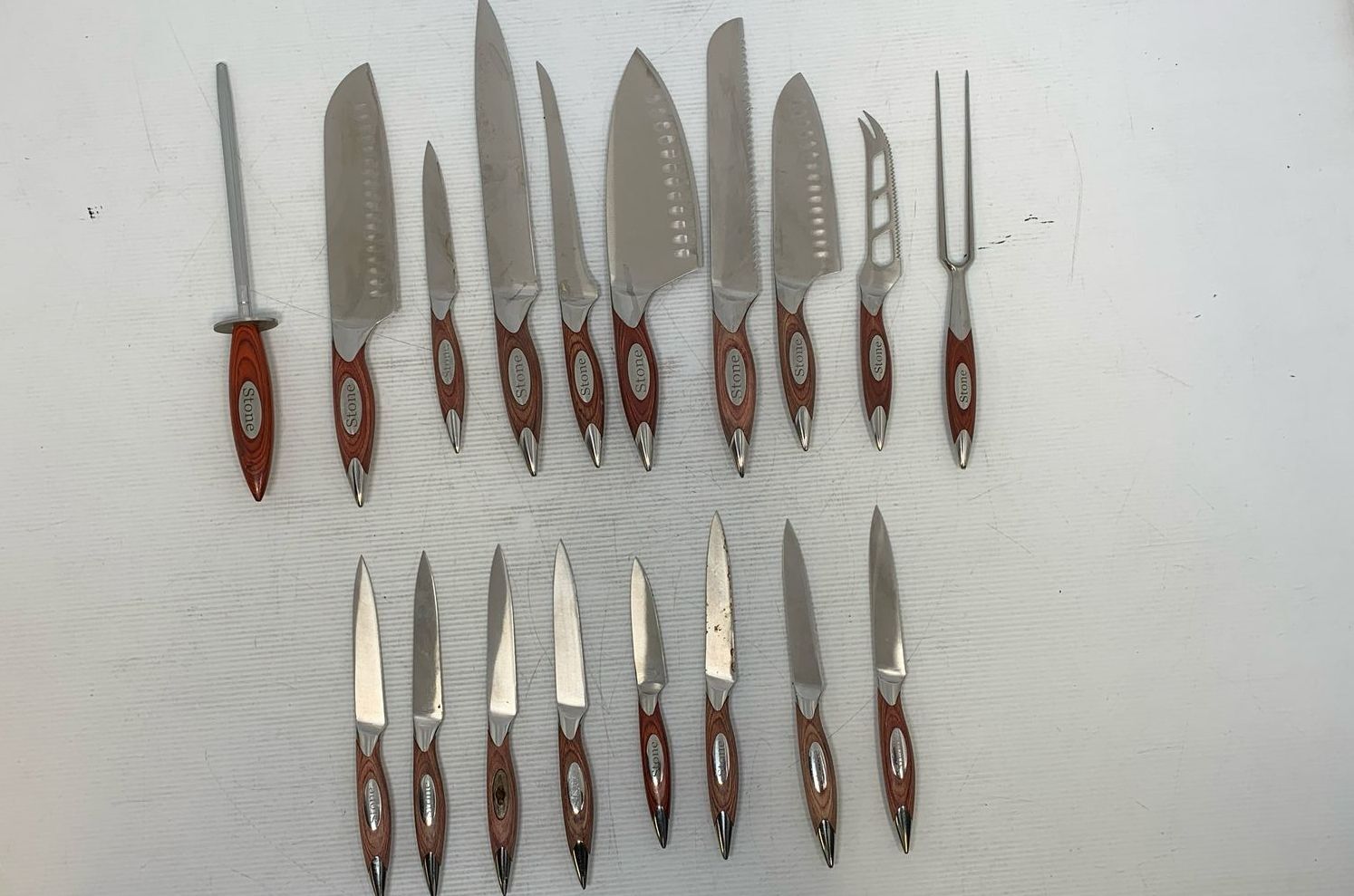 Rhineland Cutlery 18 Piece Chef Knife And Bamboo Block Set Brown Silver