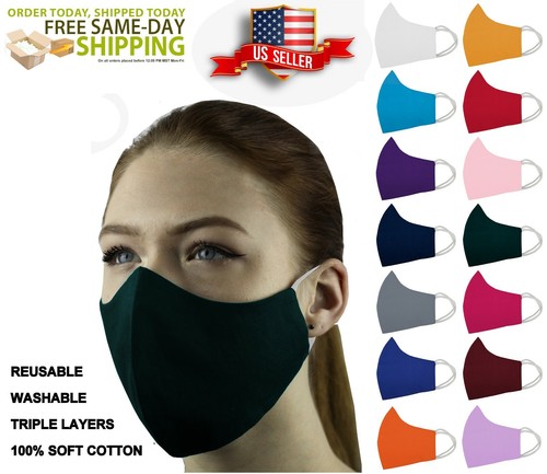 5 Face Masks Set in 3 sizes Triple Layers 100% Cotton Washable Reusable W/Pocket - Picture 48 of 101