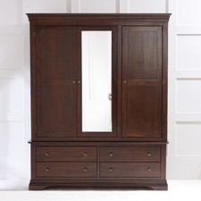 Triple Wardrobe with Mirror 3 Door French Hardwood Mahogany Stained Furniture