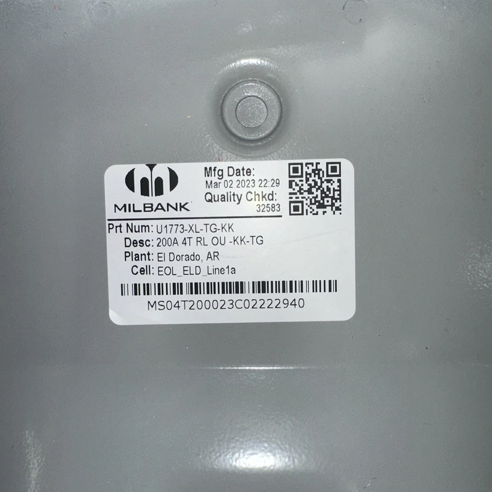 Milbank® U1773-XL-TG-KK 1-Position Meter Socket, 600 VAC, 200 A, IN STOCK - Image 3 of 3