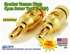 MONOPRICE 24K Gold Plated Banana Plugs Open Screw Type (1 Pair) - FREE SHIPPING