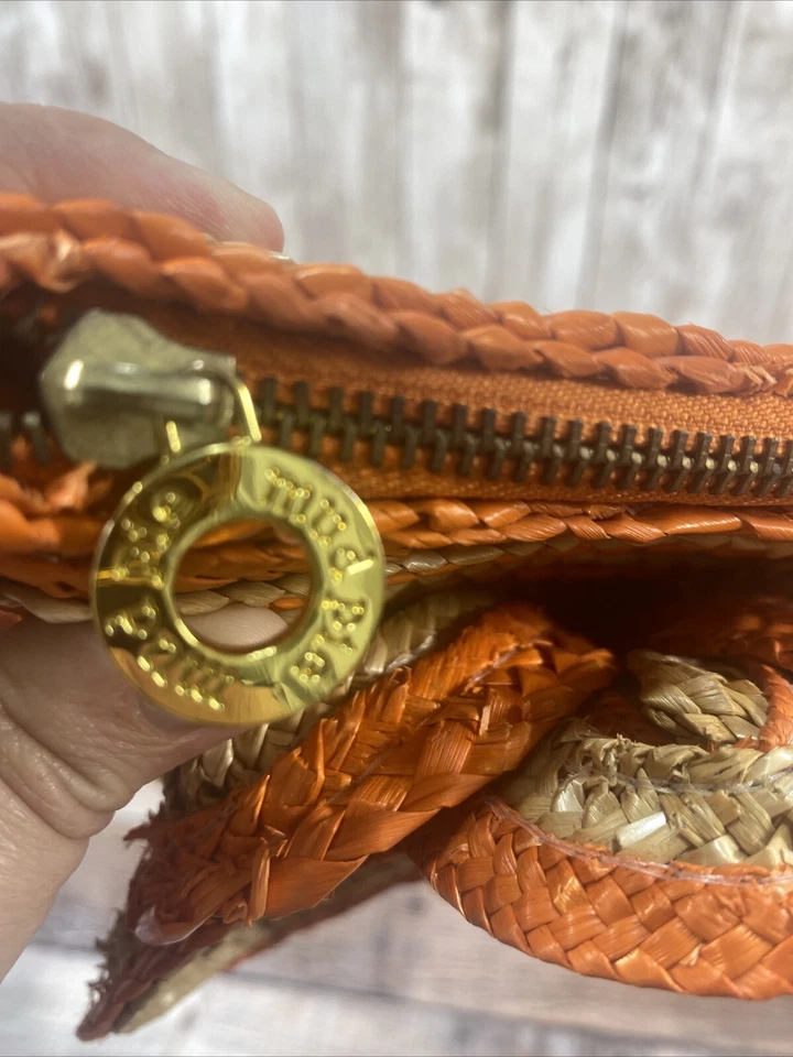 Bolso sin asas Mud Pie flor bolso sin asas natural naranja tejido trigo paja rayas Foto 3 de 4