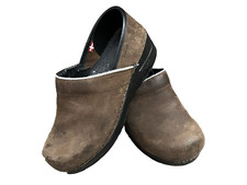 Sanita Clogs Brown Leather Women Size 38 US 7 Work Comfort Casual Danish