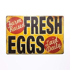Tin Sign Fresh Eggs Laid Daily Rooster Chicken Decor Farm Barn Coop Dairy