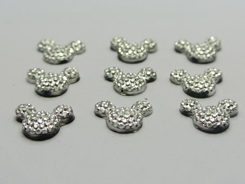 100 Silver Flatback Resin Dotted Rhinestone Gems Mouse Head Cabachons 14X12mm - Picture 5 of 8