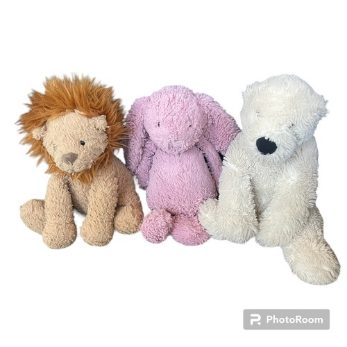 Jellycat Lot Of 3 Plush Animals Bashful Bunny Polar bear Lion Stuffed