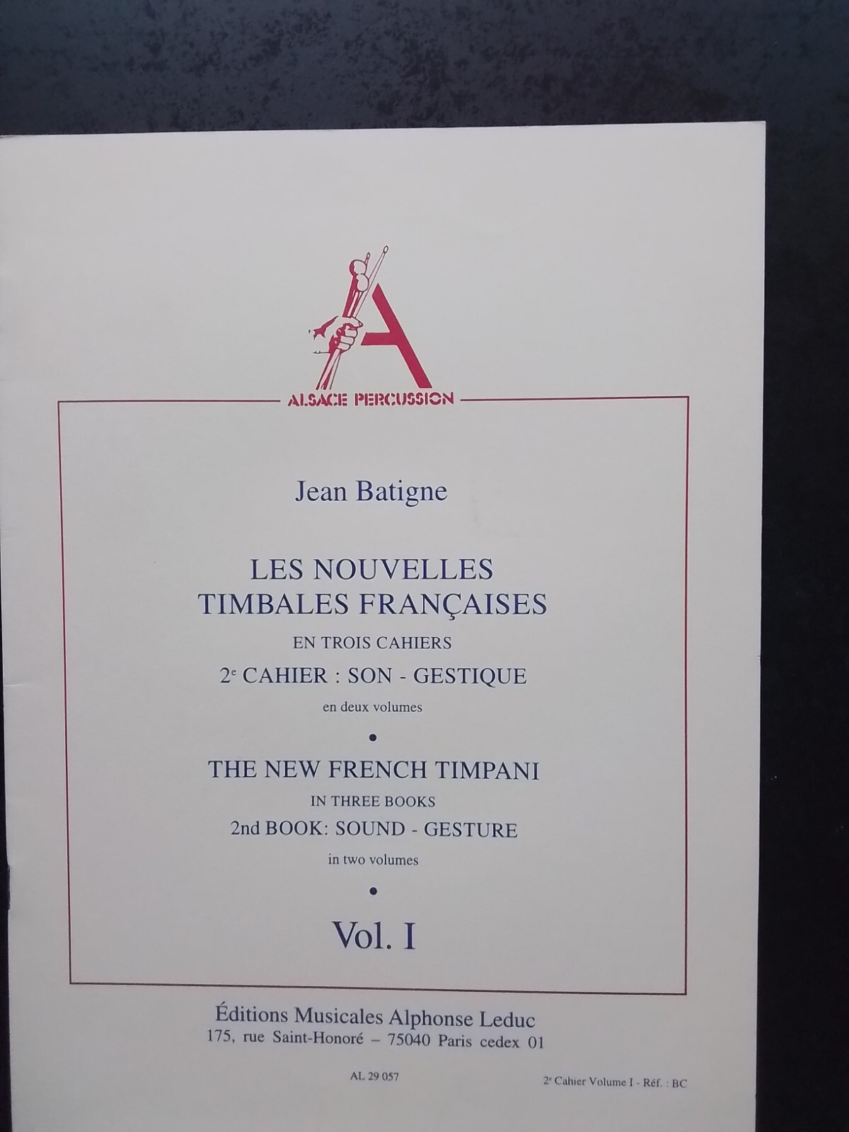 Partition Jean Batigne Timbales Françaises Vol 1 Cahier 2 de rechange pour cours de musique