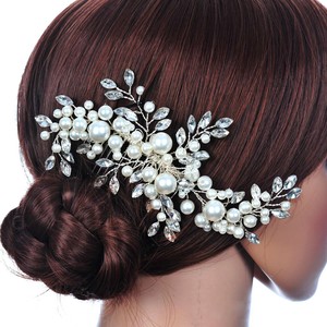 Bridal Wedding Hair Comb White Crystal Fauxl Pearl Headpiece Women