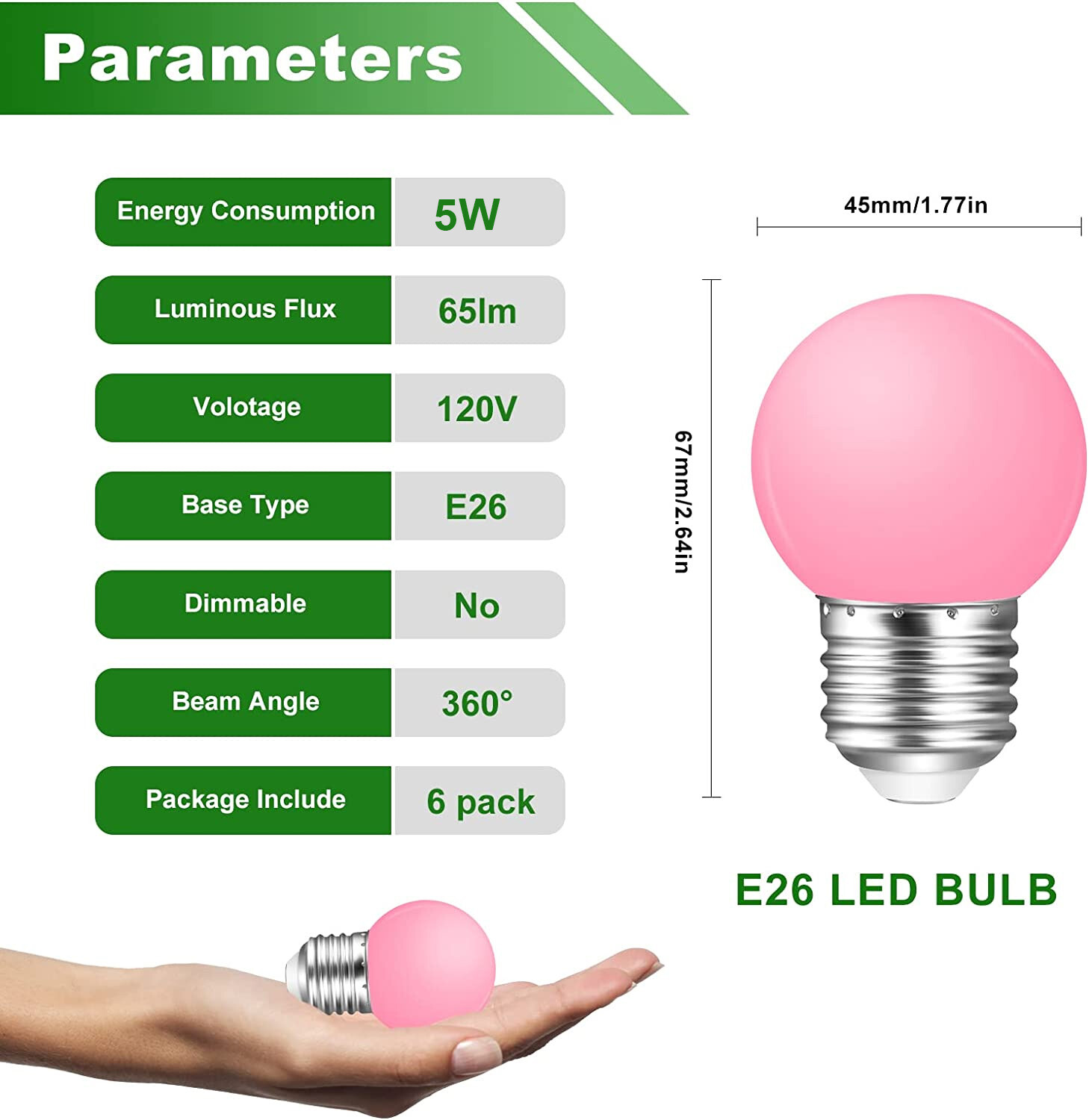 Colored LED Light Bulbs,E26 1W G14 Light Bulb,Mini Colored LED Light