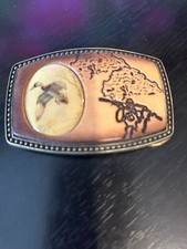 Vintage Collectible Alumaline Duck Leather Look Colorful Belt Buckle