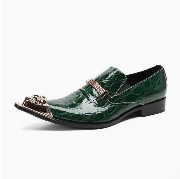 SAOLA Scarpe parrucchiere uomo business dress vera pelle metallo punta a punta verde chic