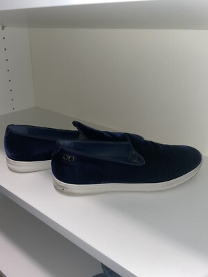 salvatore ferragamo mens shoes 9 Velvet Navy Blue Loafers  display picture 3