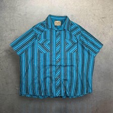 Vintage Wrangler Western Blue Short Sleeve Striped Pearl Snap Shirt 2XL