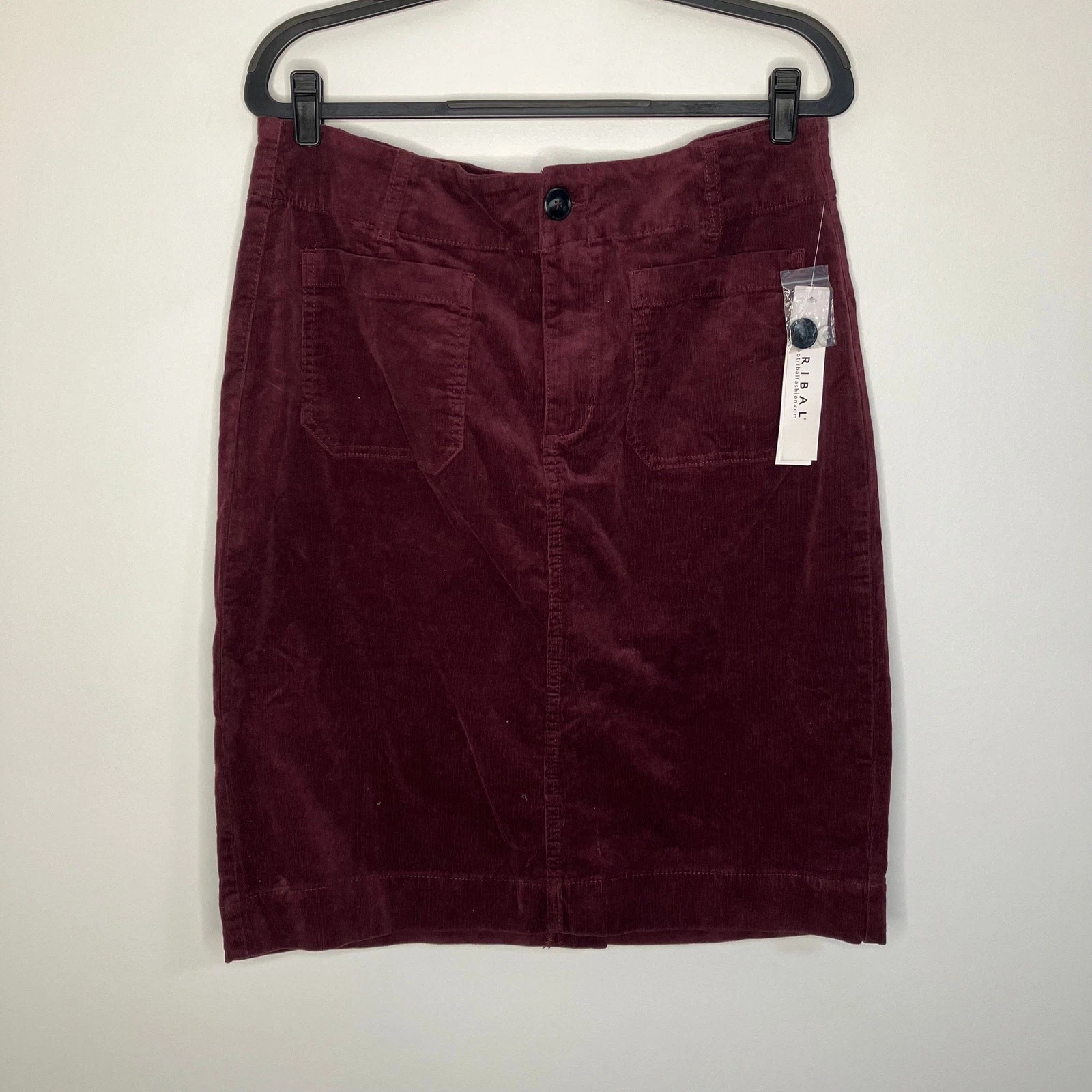 NWT TRIBAL Cotton Stretch Corduroy Skirt Patch Pocket Dark Purple 14