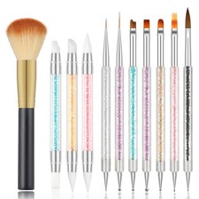 11PCS Nail Art Brush Set with Nail Dust Brush, Double-Ended Silicone Nail Art...