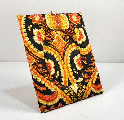 Vtg Artisan Photo Frame Cotton Fabric Padded 12'' x 10'' Orange Black New '70s USA