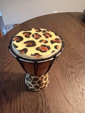 Mini Djembe Drum Leopard Print Handmade Wood Percussion Instrument Indonesia