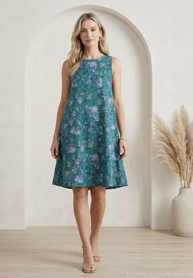 LOFT Womens Floral Sleeveless Swing Dress Size Large Cut Out Back Summer Chic