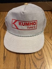 Vintage Kumho Tires Trucker Cap Corduroy Hat Trucking Tan Beige Snapback 80s