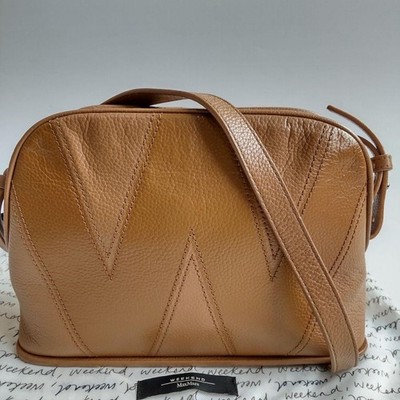 Max Mara Weekend Leather Crossbody Shoulder Bag Brown W Logo