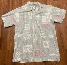 Barefoot In Paradise Aloha Shirt Mens Extra Large Tall Vintage Made USA Gray