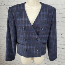 VTG Club 5' 4" Black & Purple Check Double Breasted Suit Jacket USA Made Size 4P