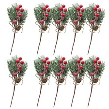 Christmas Floral Picks, 10Pcs 7.8 Inch Red Berry Holly Branches for Crafts, A...