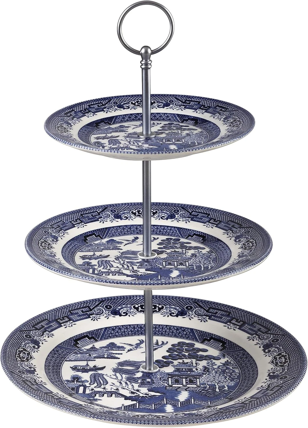 China Blue Willow 3-Tier Cake Stand - Elegant 10.2" Display
