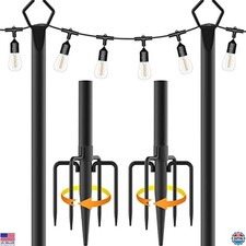 Aulimhti 10FT Metal Light Poles - 2 Pack Outdoor String Light Stands for Decor