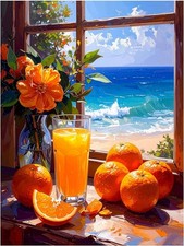 Tile Mural Beach Window View Orange Juice Kitchen Wall Backsplash Marble Ceramic