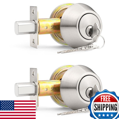Probrico Satin Nickel Double Cylinder Deadbolt, Keyed Both Sides, Round