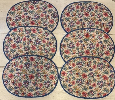 6 Vtg Liberty of London Quilted Floral Fabric Placemats 