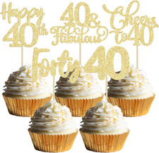 30 Pack Happy 40Th Birthday Cupcake Toppers Gold Glitter Forty Cheers to 40 Year