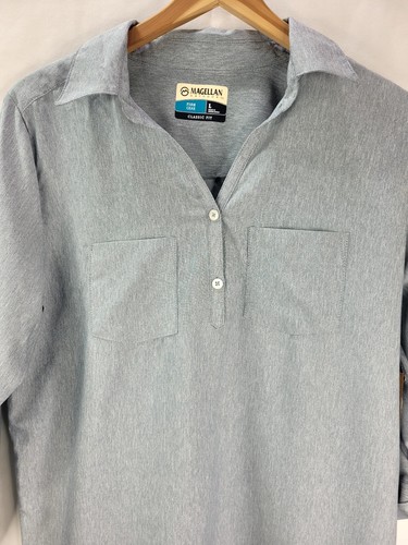 Magellan Womens Size L Catch Henley Outdoors Fish Gear Blue Shirt Long Sleeve - Picture 3 of 12